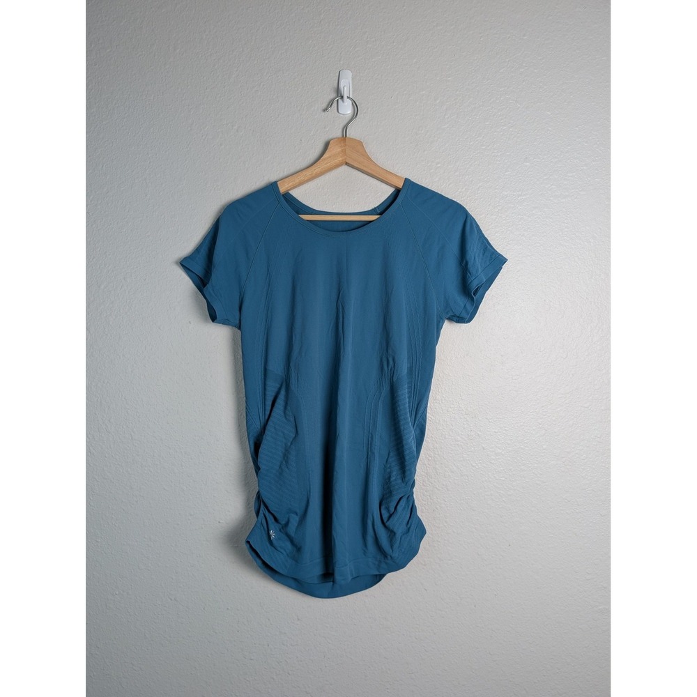 Athleta Short Sleeve Shirt Blue Women Medium Breathable Moisture Wicking